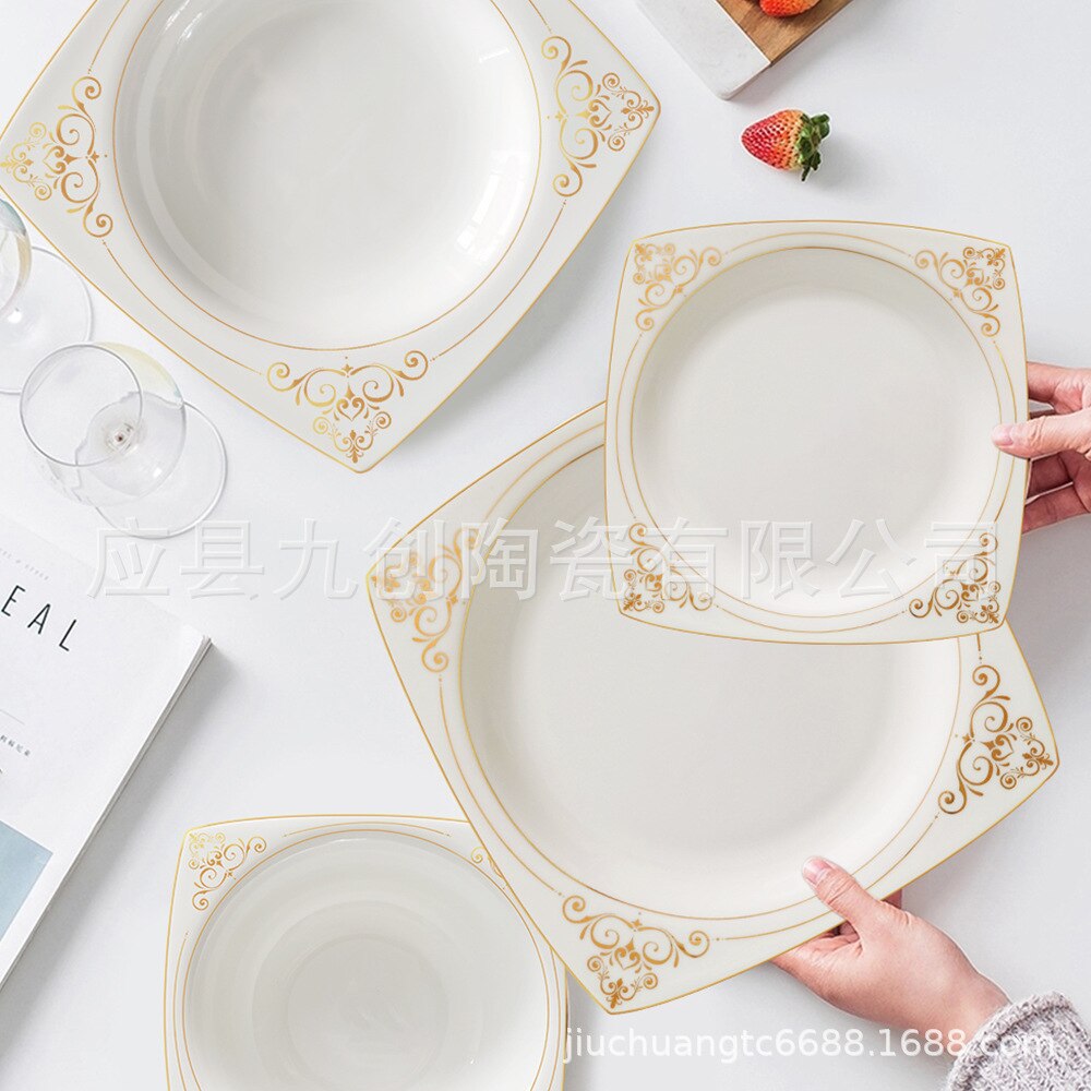 Moderne Eenvoudige Bone China Servies Set Huishouden Plaat Kom Plaat Keramische Servies