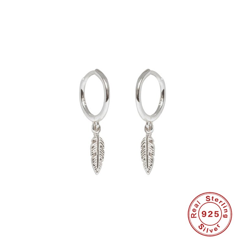 Aide 925 Sterling Zilver Goud Hoepel Oorbellen Voor Vrouwen Meisjes Luxe Veer Hanger Kleine Cirkel Oorbel Partij Fine Jewelry