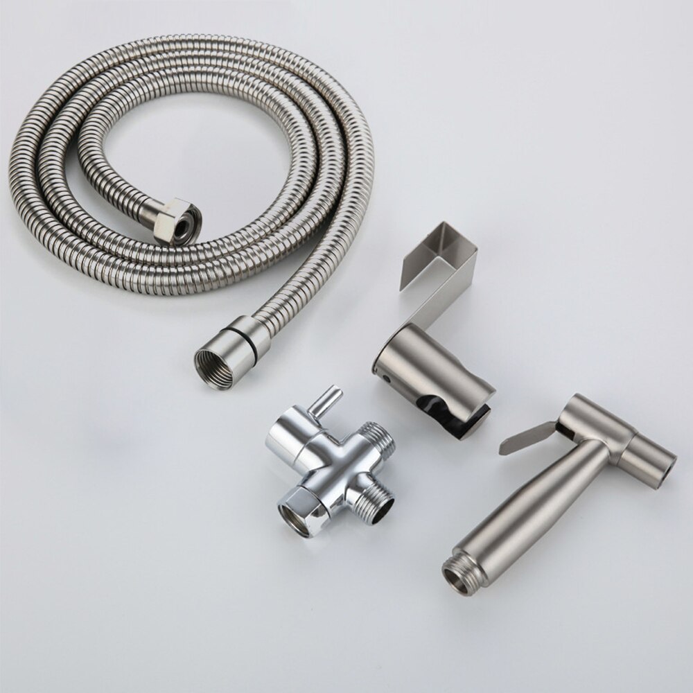 Stainless Steel Toilet Hand Bidet Faucet Bathroom Bidet Shower Sprayer Brass T adapter 1.5m Hose Tank Hooked Holder easy install: Type A