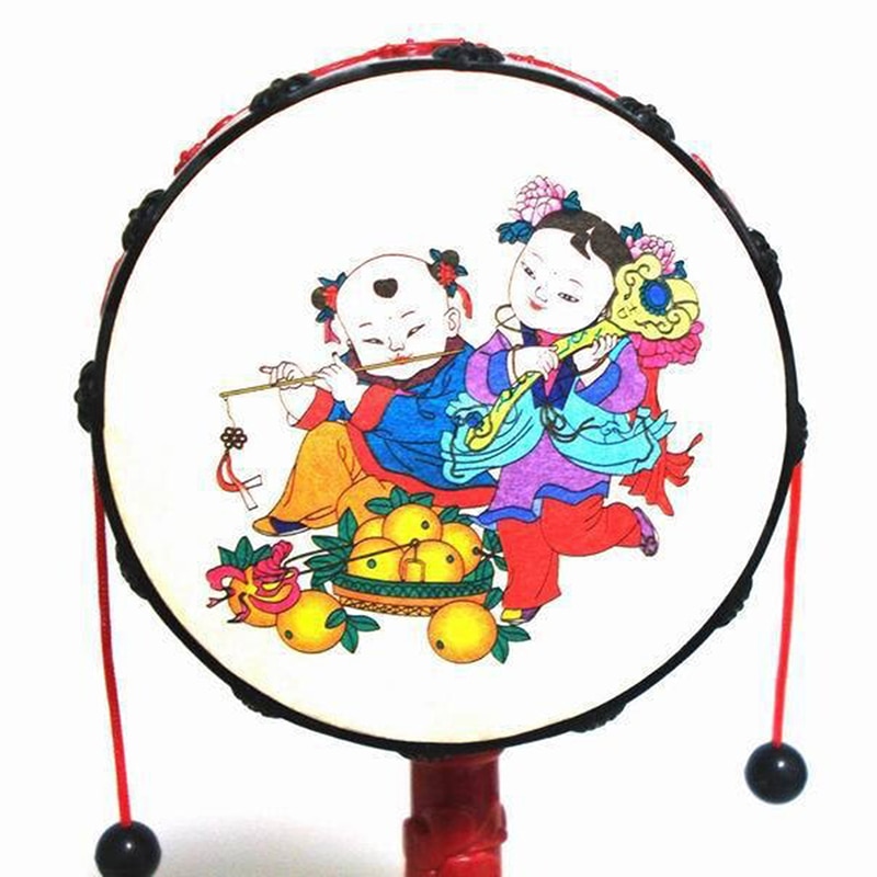 Rode Chinese Traditionele Spin Speelgoed Rammelaar Drum Kids Cartoon Hand Bell Plastic Voor Baby