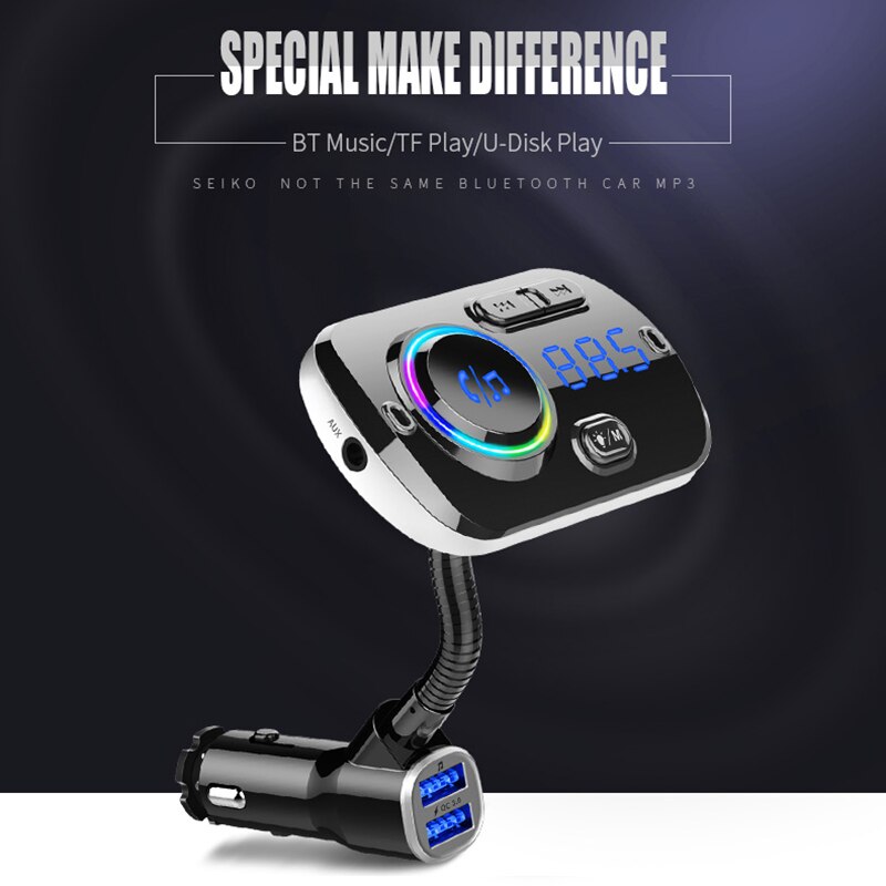 Transmisor Fm con Bluetooth, modulador Fm inalámbrico para coche, reproductor Mp3 para coche, Kit de coche, cargador Bluetooth manos libres para coche con luz ambiental