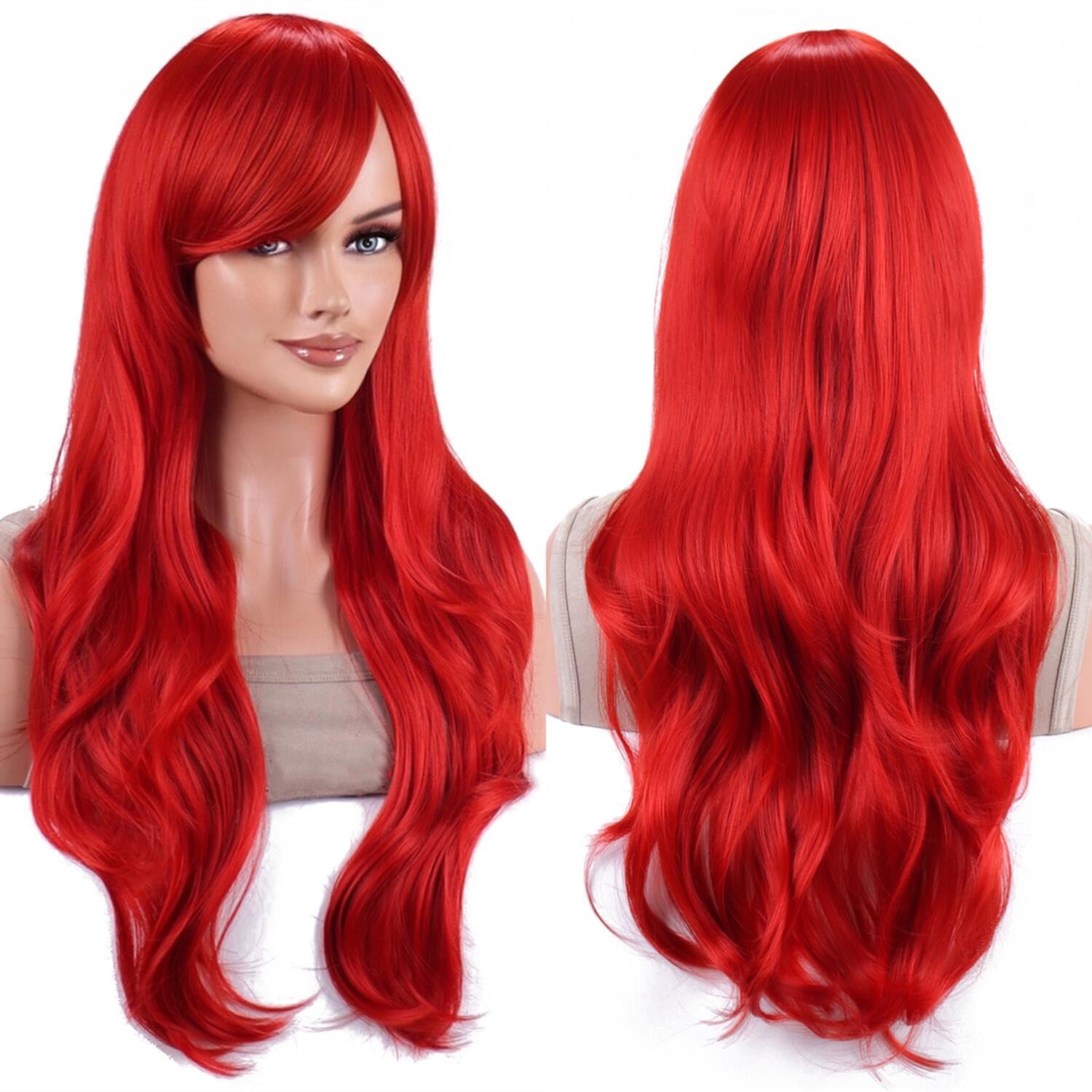 Peluca sintética de sirena probeauty, peluca larga roja rizada ondulada, peluca de disfraz de Halloween para mujer, peluca de para uso diario P