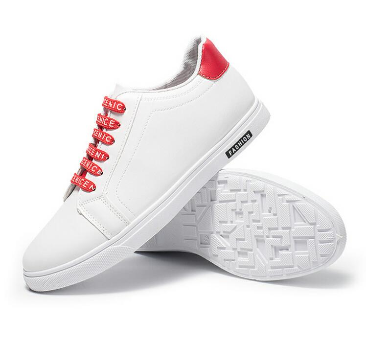 Herr skateboard skor sport utomhus sneakers kostym vita sneakers platta skor låg topp bra: Vit röd / 7.5