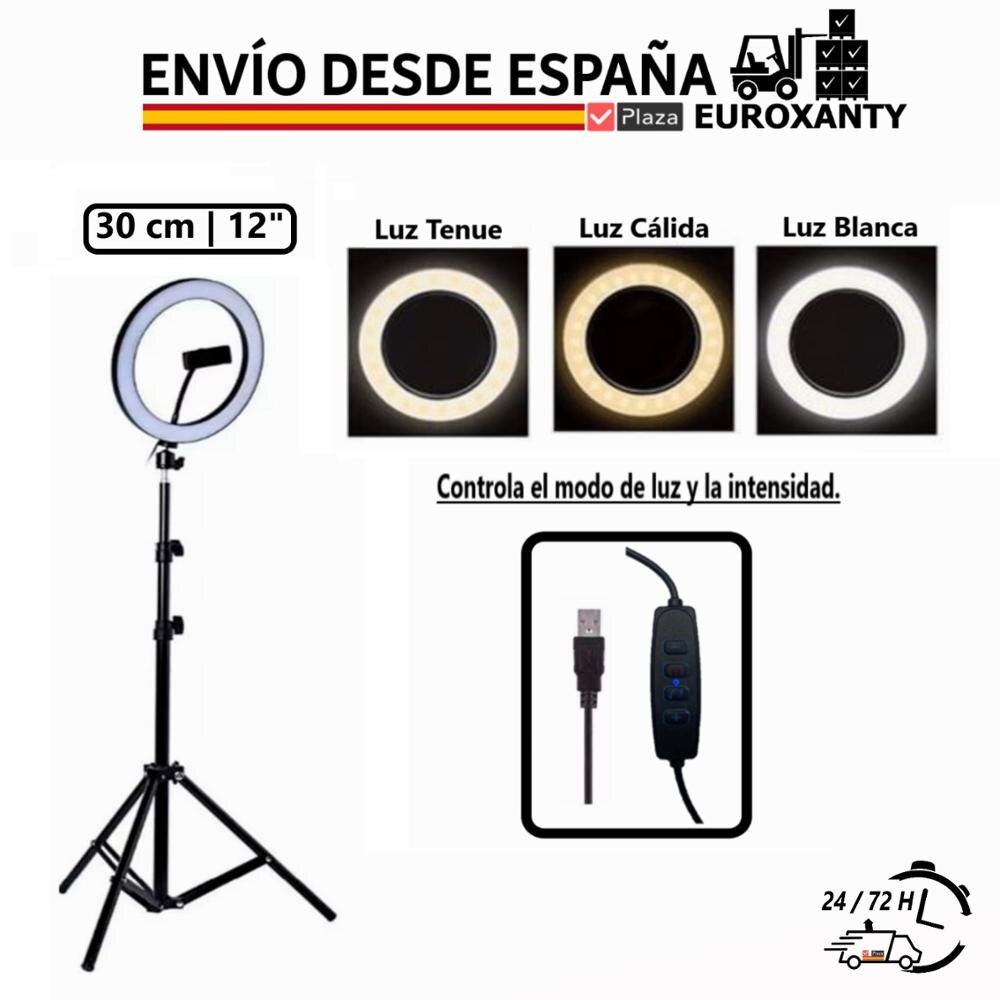 EUROXANTY®| LED light hoops | Ring light with tripod | Ring light | Ring light mobile holder | Tik Tok | Plaza España: 30 cm 12"