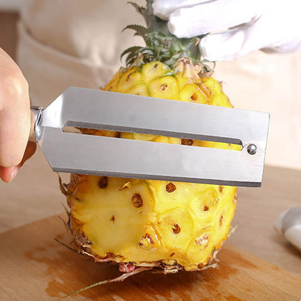 4 stuks roestvrijstalen ananasschiller, ontpitter, suikerriet ananasmes, snijder, ontpitter, clip, fruitsalade-gereedschap