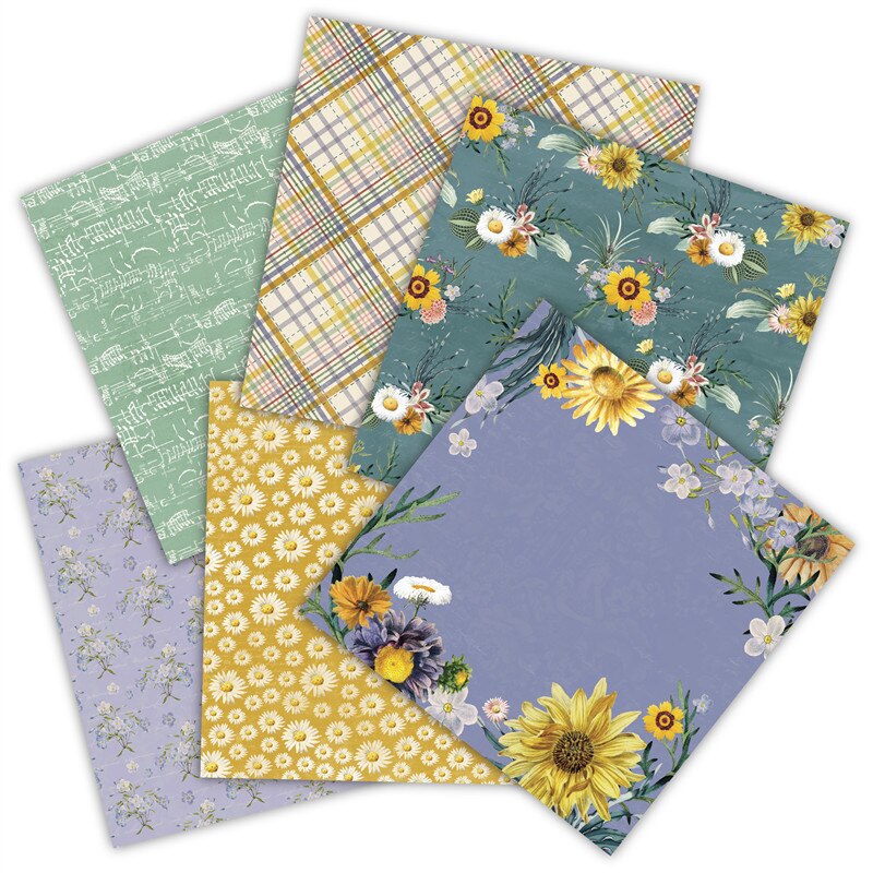 12pc Sunflower Daisy Patterned Paper Scrapbooking Paper Pack Handmade Craft Paper Craft Background Pad Yellow