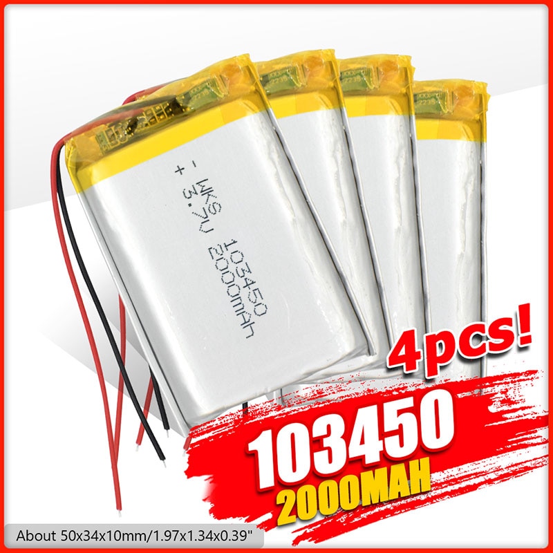 103450 3.7V 2000Mah Lipo Lithium Polymeer Oplaadbare Batterij Voor Gps Navigator Gps MP5 Bluetooth Speaker Headset E-book Camera