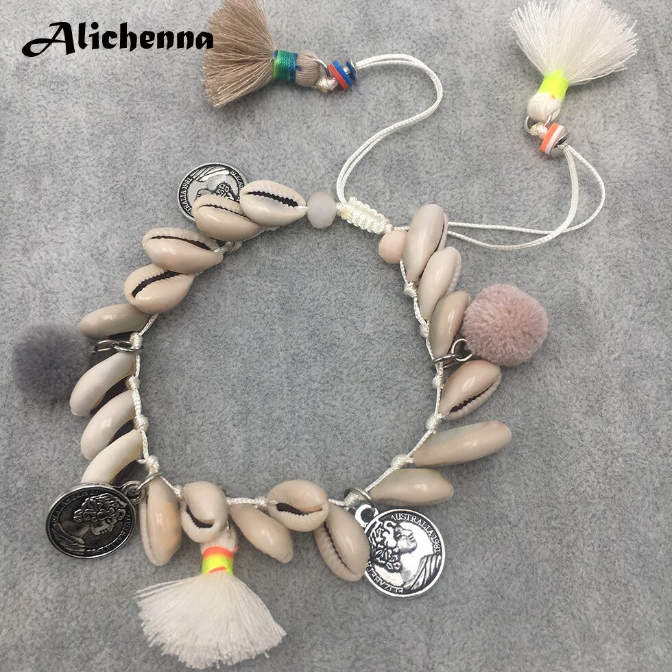 Bohemian schelpen blote voeten enkelbandjes voor vrouwen vintage schelpen enkelbandje voet touw armband kwastje legering strand enkel boho sieraden