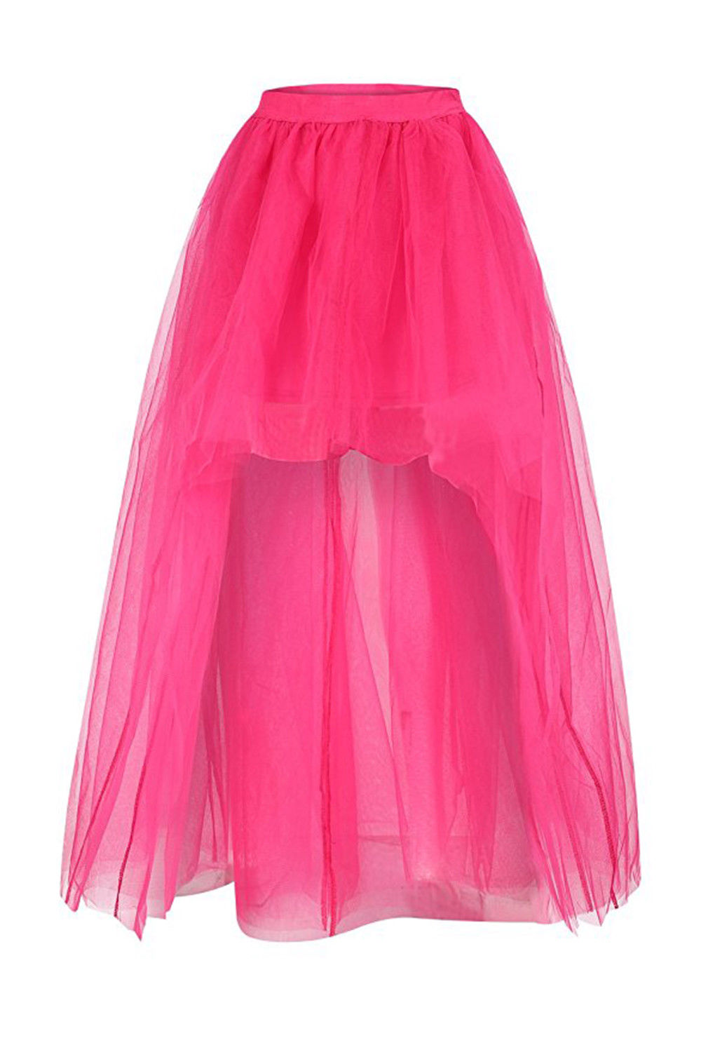 Black Tulle Long Petticoat Rockabilly 3 Layers High Low Woman Tutu Skirt Underskirt Slips Wedding Accessories: fuchsia
