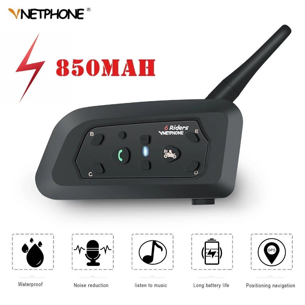 V6 Bluetooth Motorhelm Intercom Headset Met 1200M Bt V6 Plus Interphone Communicator Voor 6 Riders Waterdicht