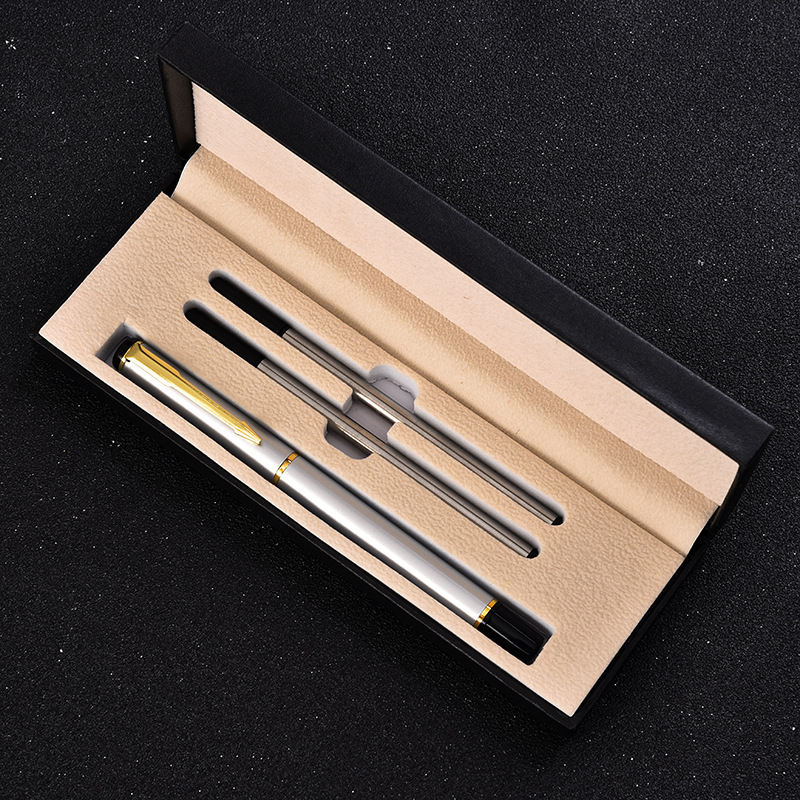 Caixa de presente embalagem luxo metal canetas esferográficas escola negócios escritório assinatura rolo caneta escrita estudante artigos de papelaria suprimentos: Branco