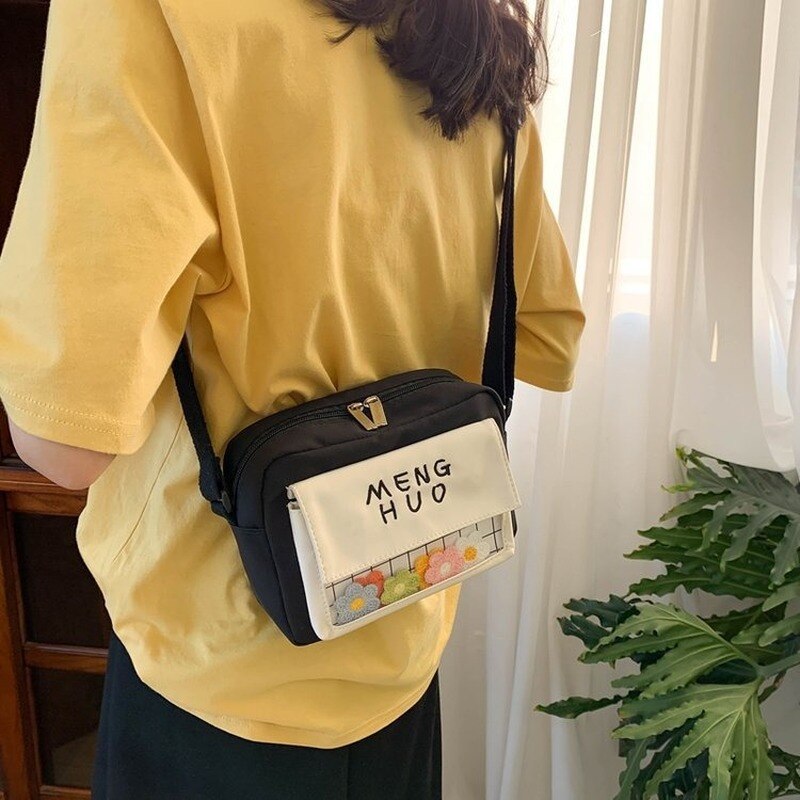 Koreaanse Versie Van De Ins Studenten Originele Ins Bloemen Transparante Xie Kua Bao Canvas Tas Vrouwen Schouder Schouder tas