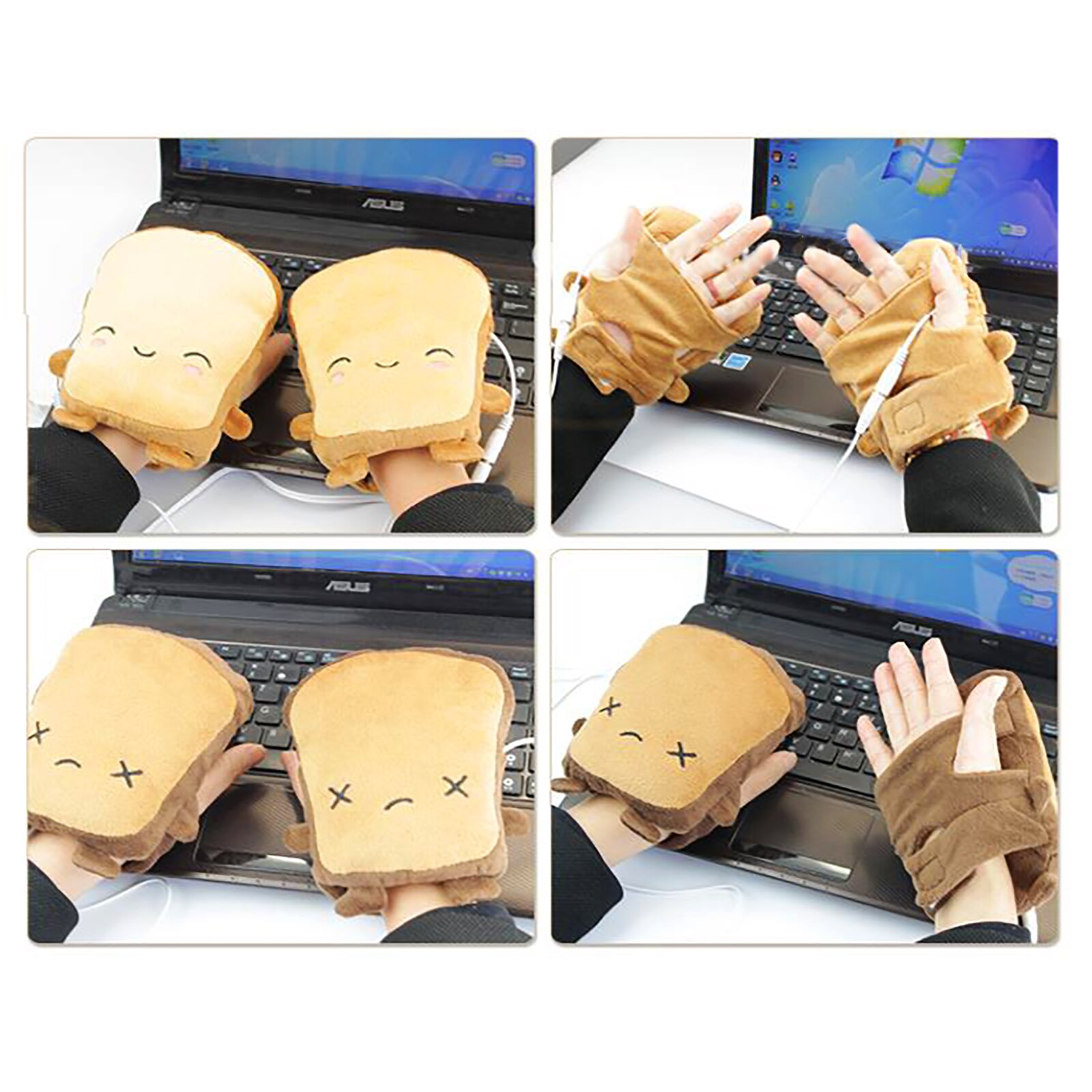 Guantes calefactables con USB, calentadores de manos con USB, 5V, dibujos animados, calentador de manos sin dedos, 1 par