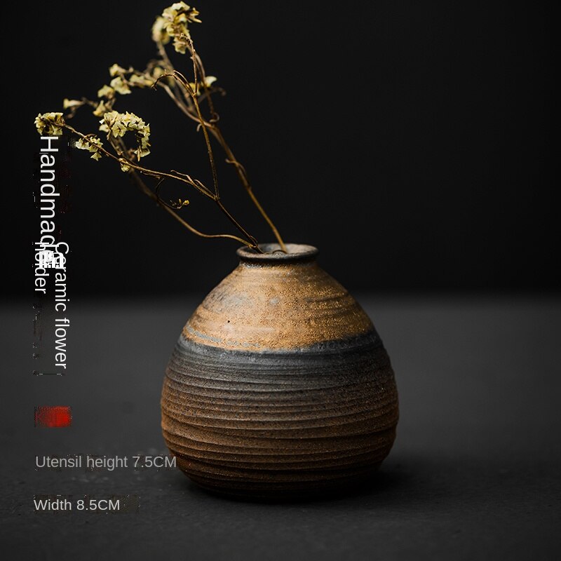 Japanese-style rough pottery flower pot handmade vase retro ceramic flower tea table hydroponic handicraft ornaments: B
