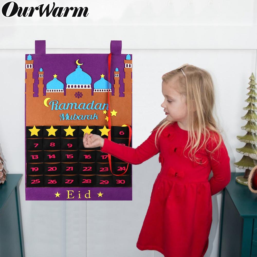 Ourwarm Eid Mubarak Diy Vilt Ramadan Kalender Met Pocket Voor Kids Countdown Kalender Moslim Balram Party Decor Supplies