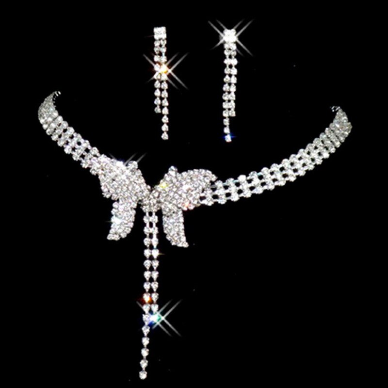 Ensemble de bijoux de luxe en cristal blanc pour femmes, boucles d'oreilles papillon, breloque, couleur argent, mignon, Zircon, chaîne de mariage