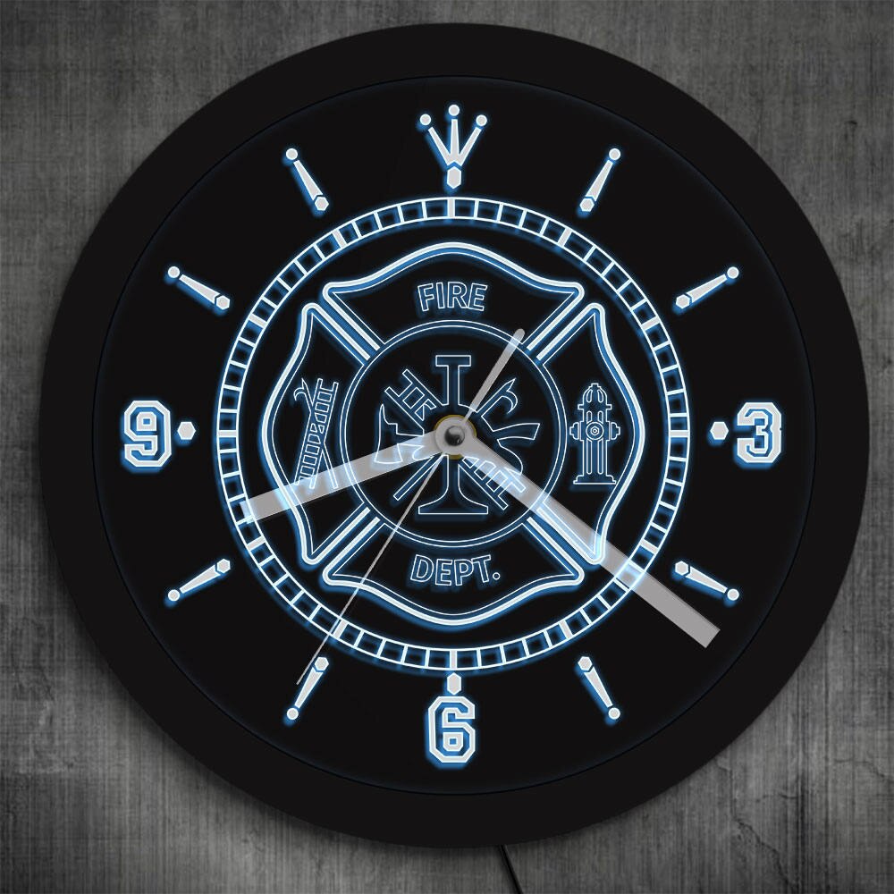Fire Department LED Neon Wall Clock Rescue Fire Dept Color Changing Wall Light For Fireman Firefighter Luminous Wall Clock