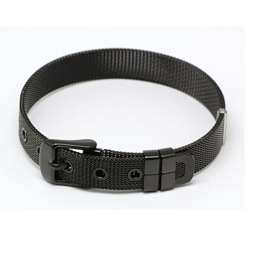 Somsoar smykker mesh stianless steel armbånd mesh sølvfarvede/guld/rosaguld armring pasform gør-det-selv skyde charms: Sort