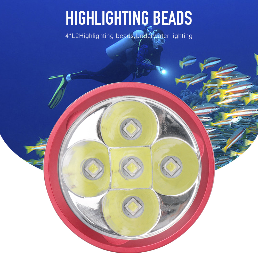 BORUiT 5*XM-L2 LED Scuba Diving Flashlight 6000LM 3-Mode Diving Video Photography Torch Underwater 80M 18650 Spearfishing Light