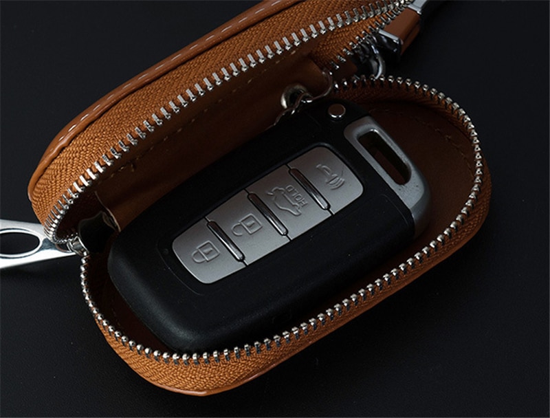 Men Key Holder Housekeeper Leather Car Key Wallets Keys Organizer Women Keychain Covers Zipper Key Case Bag Unisex Pouch Purse