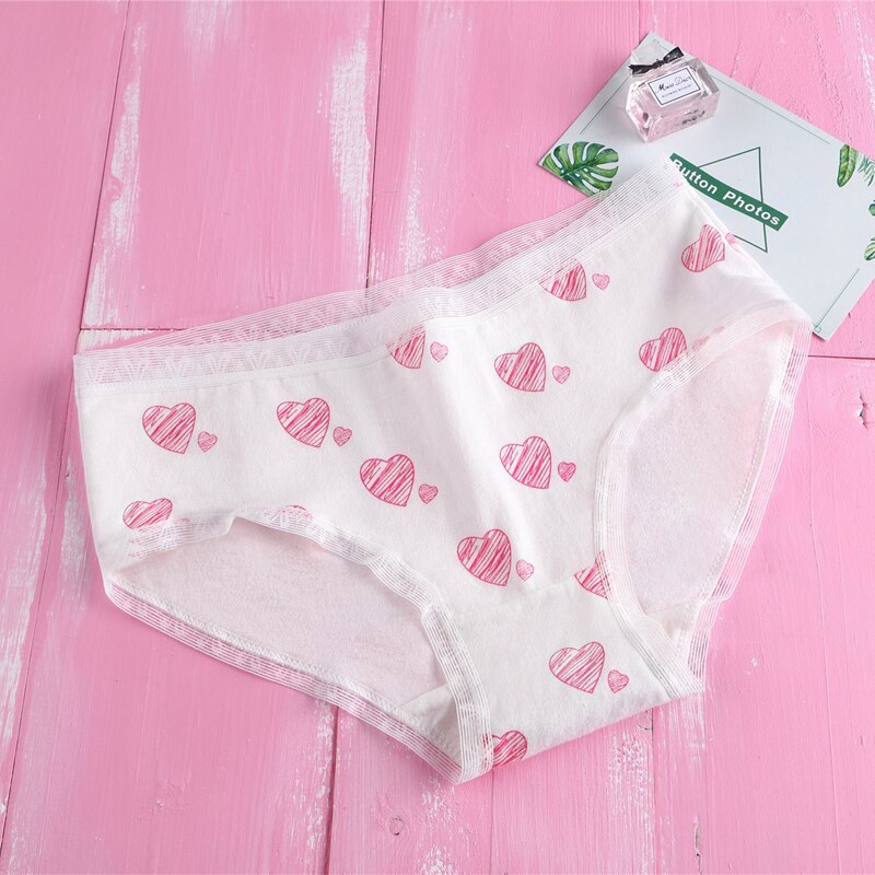 Elifashion Cute Underwear Women Pure Cotton Briefs Soft Girl Style Strawberry Pattern Heart Small Fresh Japanese Version Panties: C / L