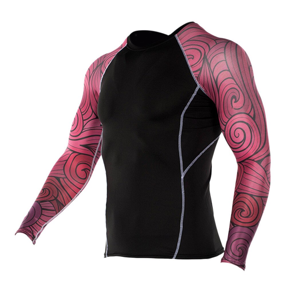 Youyedian mænds cykling baselag lange ærmer fitness t-shirt hurtigtørrende strømpebukser cykel sport print top bluse #y20: Rød / L