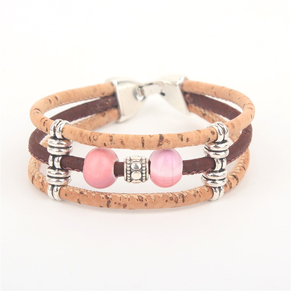 Perles en céramique de liège naturel femmes bracelet fait main original femmes bijoux en bois BRW-026: PINK