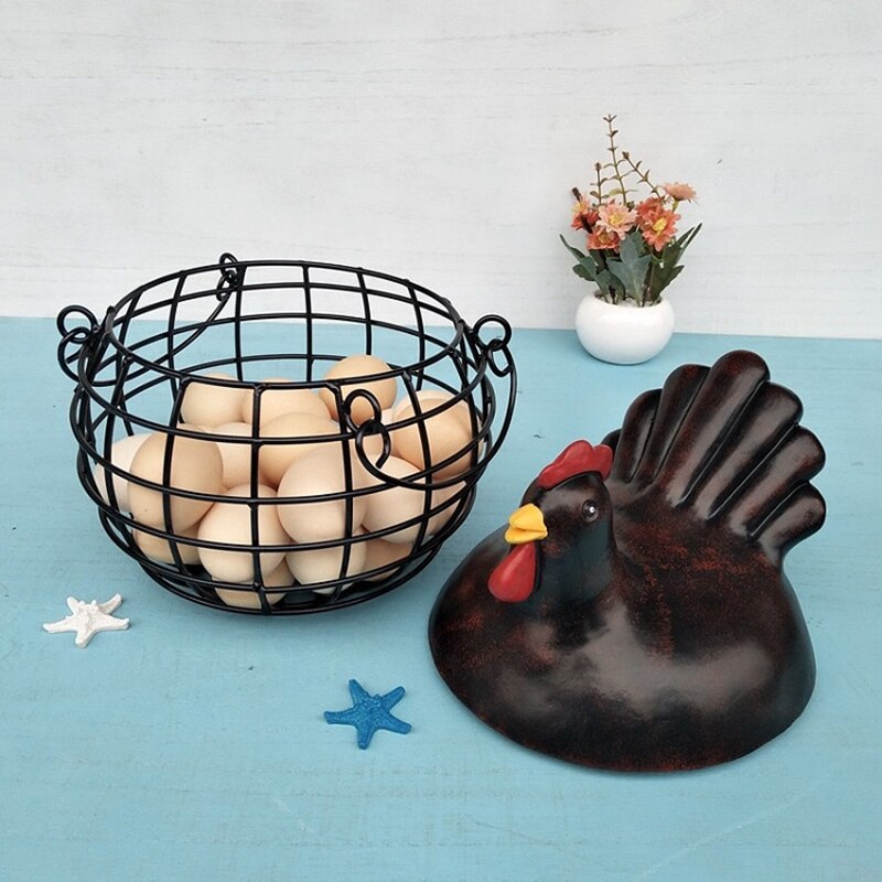 Amerikansk jern æg opbevaring kurv snack frugt kurv samling keramiske høne ornamenter dekoration køkken tilbehør