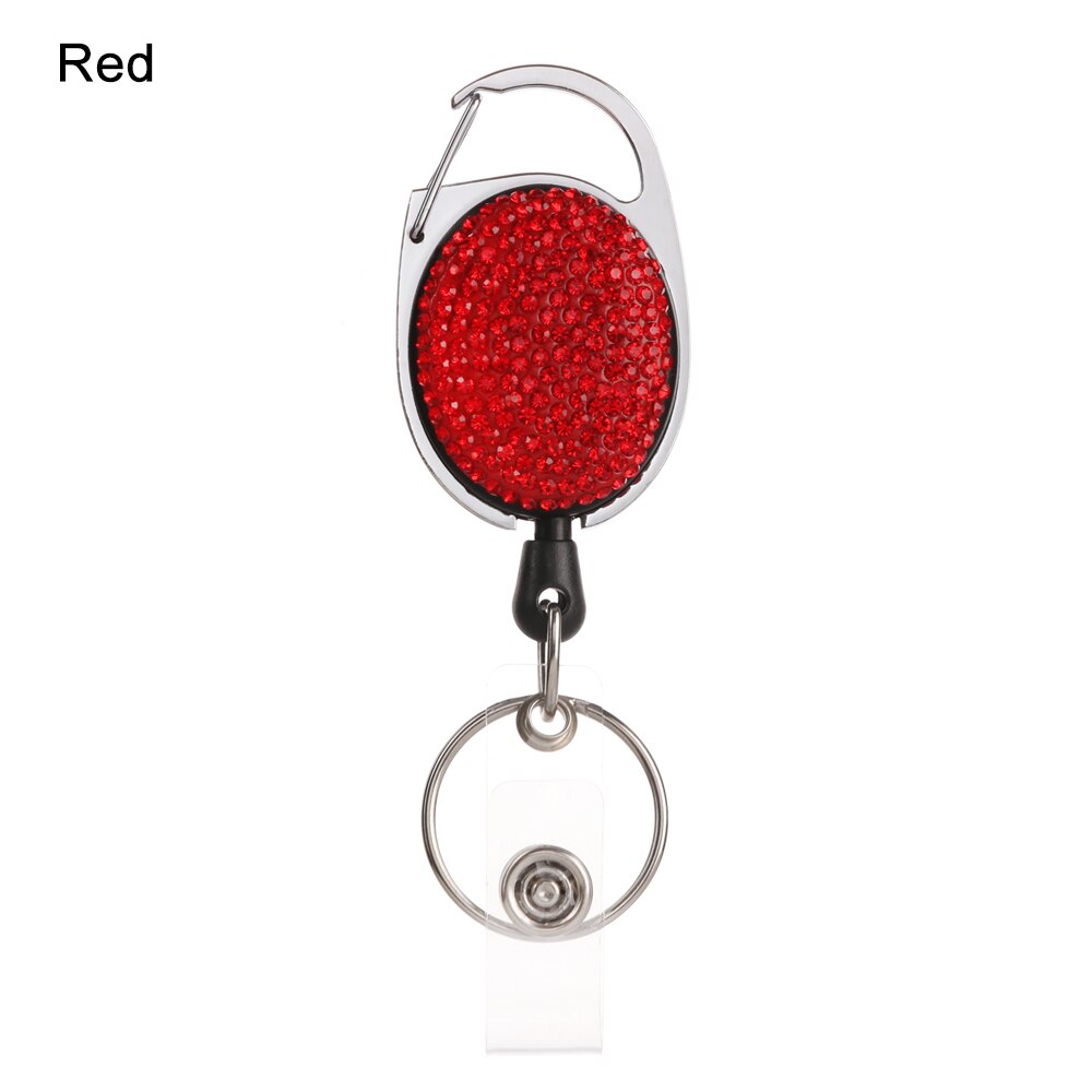 1Pc Shiny Intrekbare Reel Clip Diamant Badge Houder Id Card Key Ring Carabine Veerkracht Duurzaam Draagbare Riem Clips Roestvrij: red