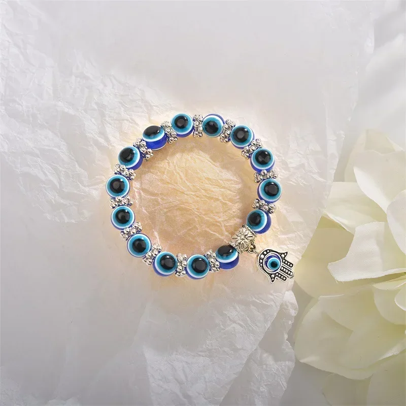 Pulsera Vintage de mal de ojo azul para mujer, amuleto de la suerte de los deseos, pulsera de mano de Fátima, pavo de la suerte, colorida, Simple, de , 2 uds.