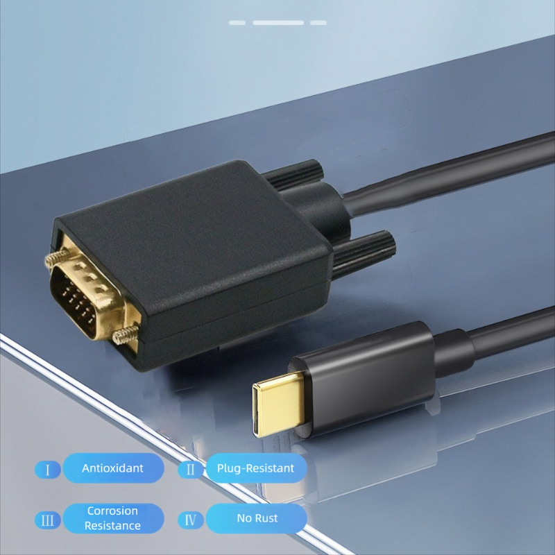 1.8m USB-C Thunderbolt-3 naar VGA Adapter Kabel USB 3.1 Type-C Male naar VGA Male Converter voor Macbook Laptop Monitor Projector