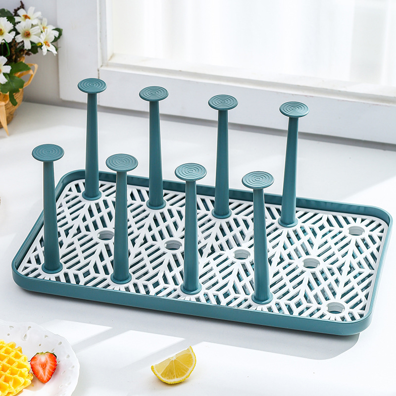 Cup Drying Rack Stand Glass Cup Drainer Holder Detachable Tea Cups Dish Drying Rack Storage Tray Organizer Kitchen Organizer: Green L