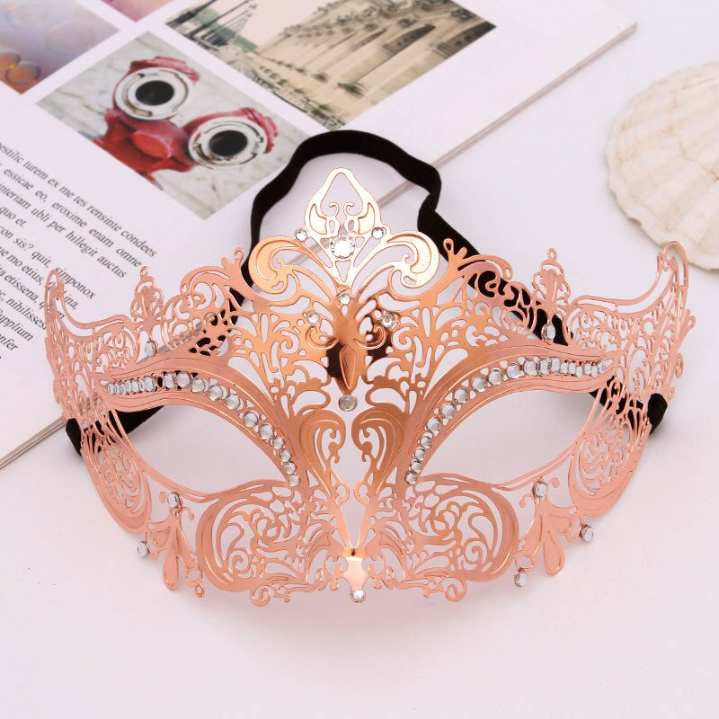 Rose Gold Venetië Metal Masker Halloween Rhinestone Half Gezicht Venetiaans Mannen Vrouwen Filigraan Party Masker: Default Title