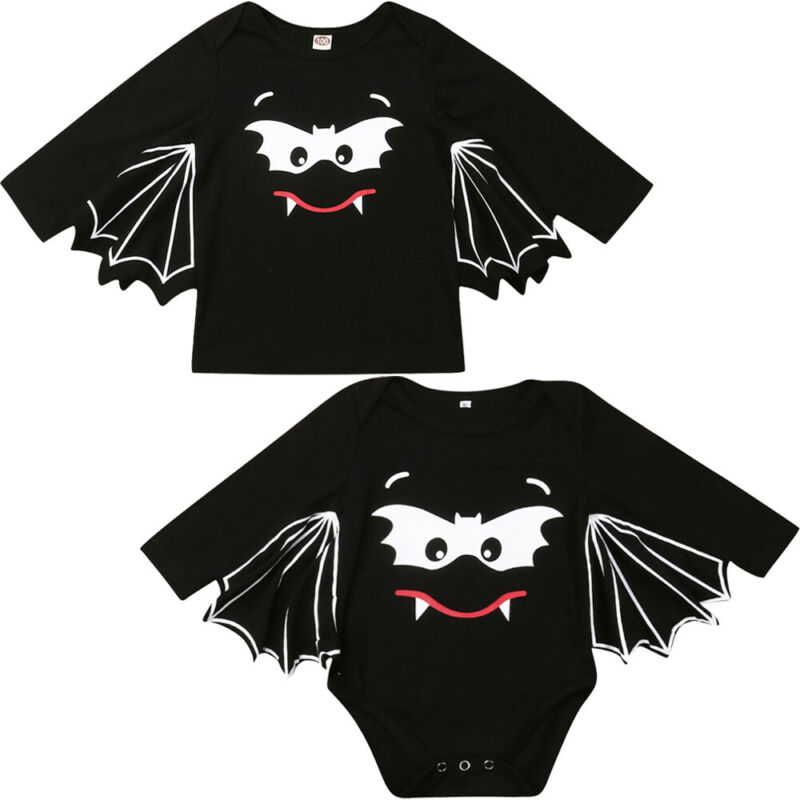 Novo festival crianças pano bebê recém-nascido menina menino manga longa halloween bat camiseta roupas macacão camiseta roupas