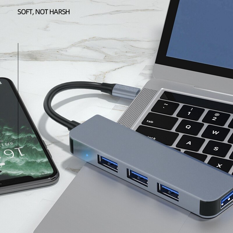 4-Port USB Data Hub Adapter, Aluminum USB Hub 3.0 with SuperSpeed 5Gbps, Compatible for ,Flash Drive and More