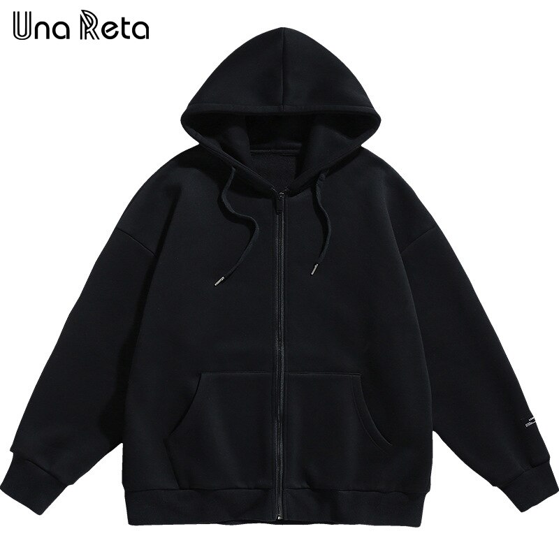 Una Reta Men Hooded Jacket Outwear Autumn Arrivals Hip-Hop Streetwear Jackets Streetwear Solid color zipper Coat Men: Black / XXL