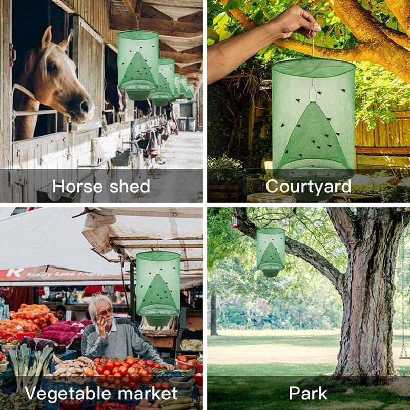 Ranch Fly Trap with Bait Tray Outdoor Hanging Reusable Flay Catcher Cage for Indoor Outdoor Parks Restaurants Farms