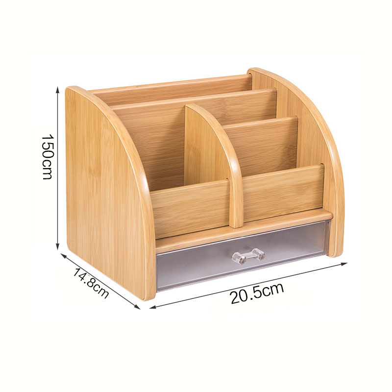 3 Grid Bamboo Remote Control Storage Box Stationery Remote Control Headphone Cable Cell Phone Desktop Storage Box Organizer: A
