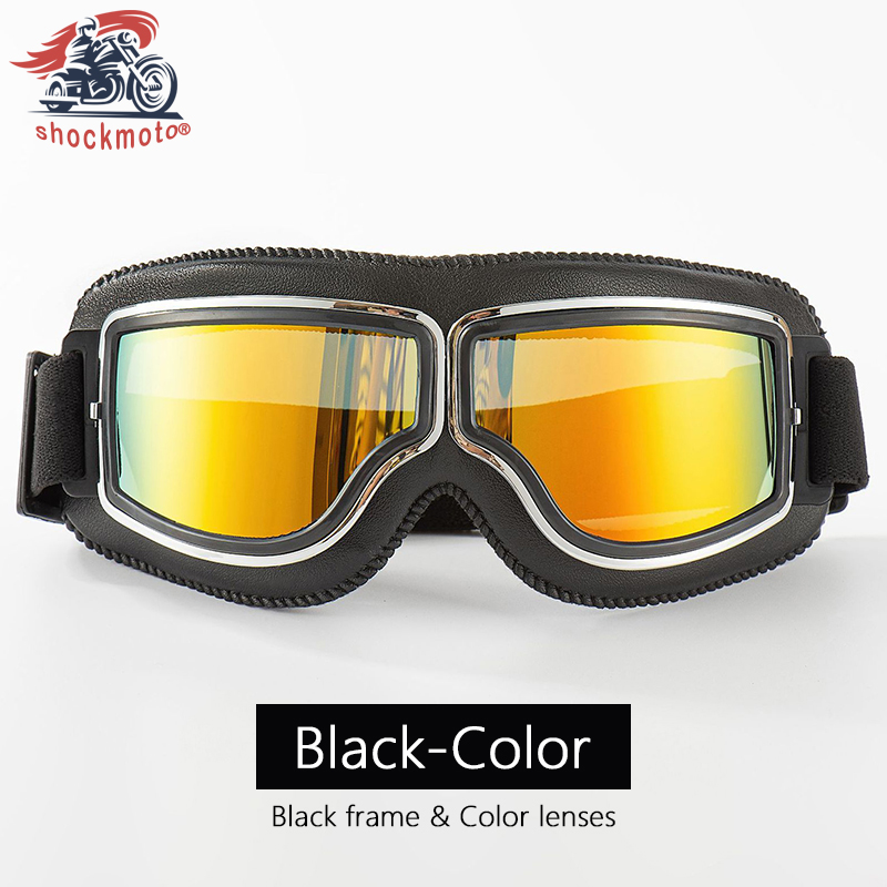 Universal Motorcycle Vintage Goggles Leather Motorbike Scooter Biker Moto Glasses Goggles for Steampunk Helmet Goggles Dustproof: Blue