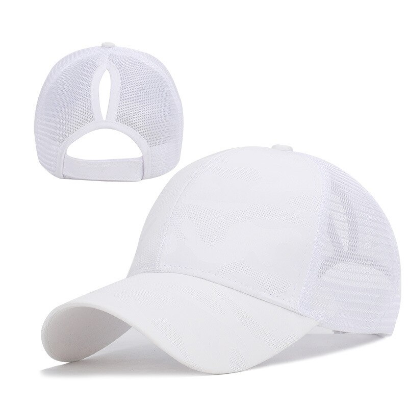 Sommer kvinder baseball kasket camouflage afslappet hestehale snapback hat mesh kvindelig justerbar hip hop kasket: Hvid