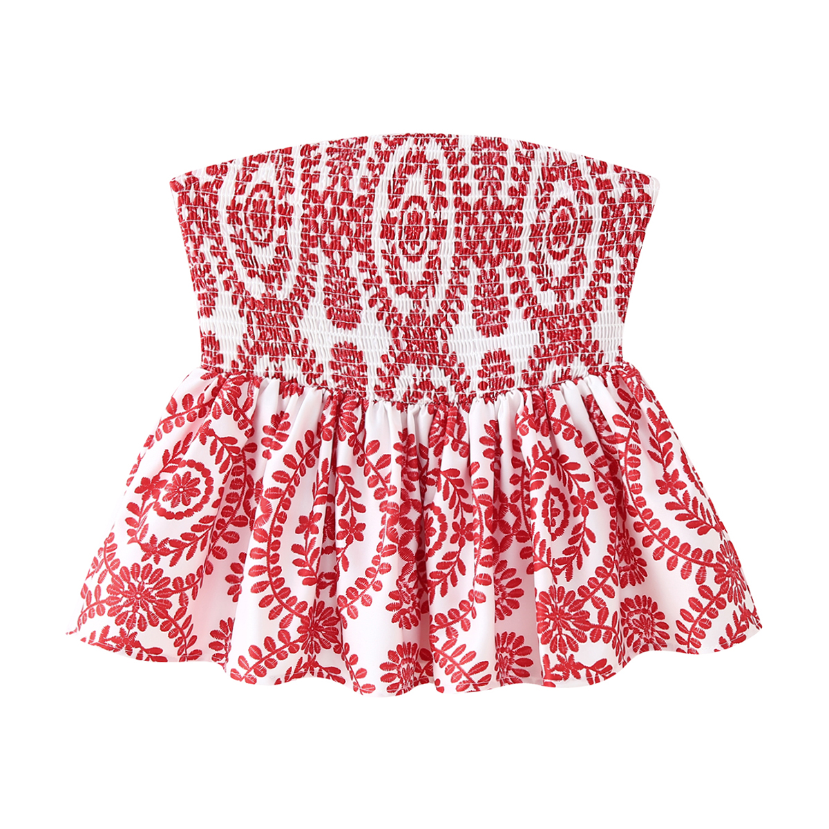 Top corto con estampado floral, busto fruncido, camisola sin tirantes, parte inferior con volantes, ropa de verano para mujer