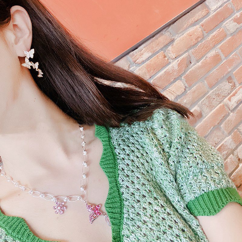 MENGJIQIAO Korean Cute Butterfly Crystal Choker Necklace For Women Metal Chain Collares Jewelry Kolye