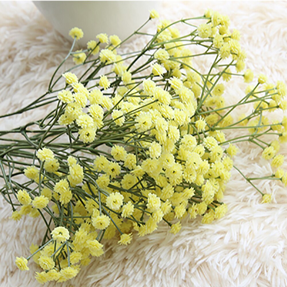 90 hoder kunstige blomster falske gypsophila bryllup dekorasjon bursdag gjør-det-selv foto rekvisitter blomsterhoder gren hjemmeinnredning blomst: Gul