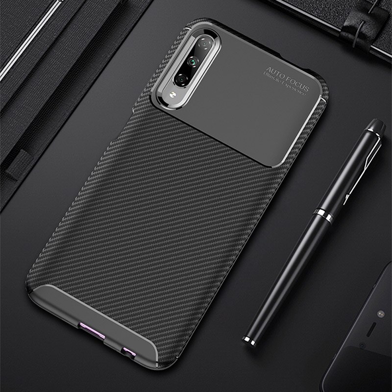 For Huawei Y9S Case Shockproof Bumper Carbon Fiber Phone Case for Huawei Y9s Cover Soft Silicone Case for Honor 9X Pro Cover: for Huawei Y9S / Black