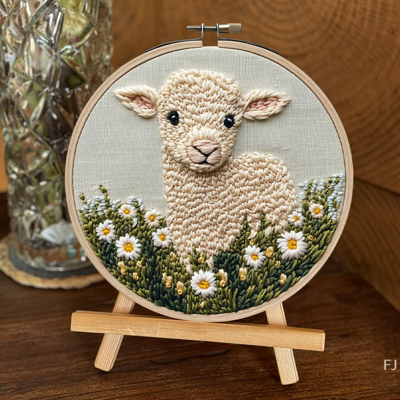 [yu]broderisett for nybegynnere med ku-tusenfryd-blomst, broderihullsnålsett, håndlaget hobbysett, inkluderer broderiringduk