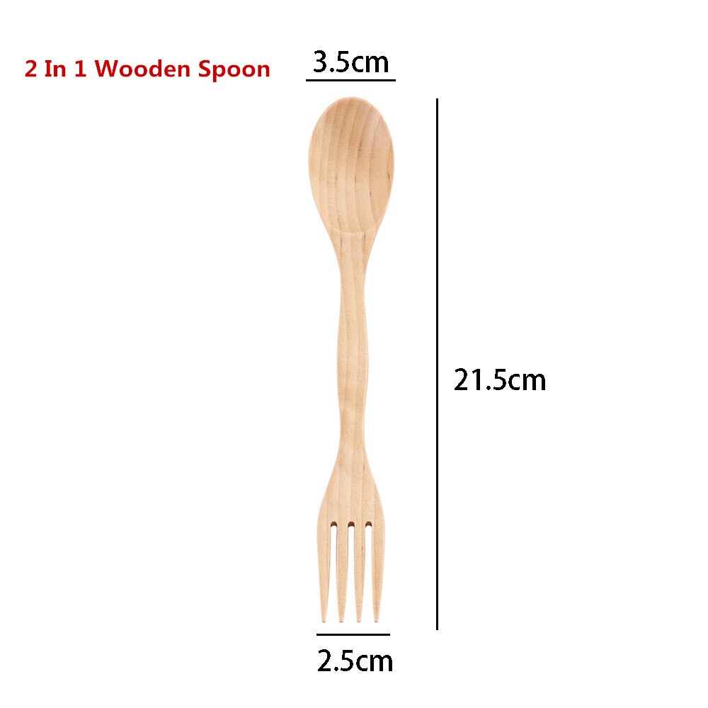Natural Wooden Kitchen Cooking Spoons Large Salad Server Wood Fork Spoon Cutlery Set Wooden Utensils Tableware: white