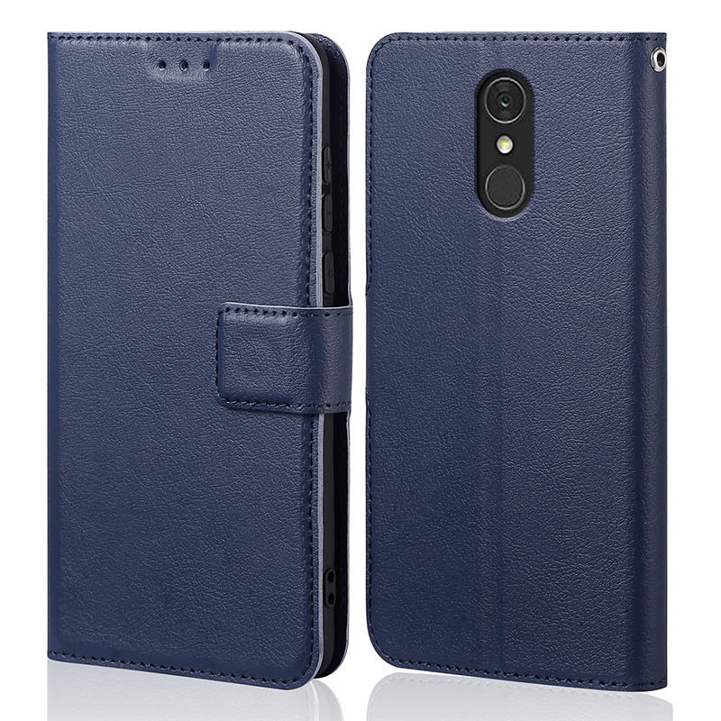 Funda con tapa de silicona para LG Q7 Q 7 Plus Q7 + Cartera de lujo de cuero PU bolsas de teléfono magnéticas fundas para LG Q7 con tarjetero: Azul marino