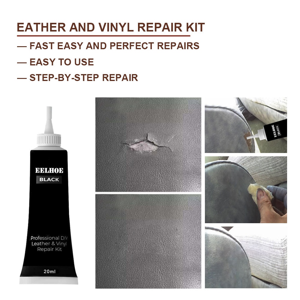 Cuero negro y Kit de reparación de vinilo, muebles, sofá, asientos de coche, sofá, chaqueta, relleno multifunción