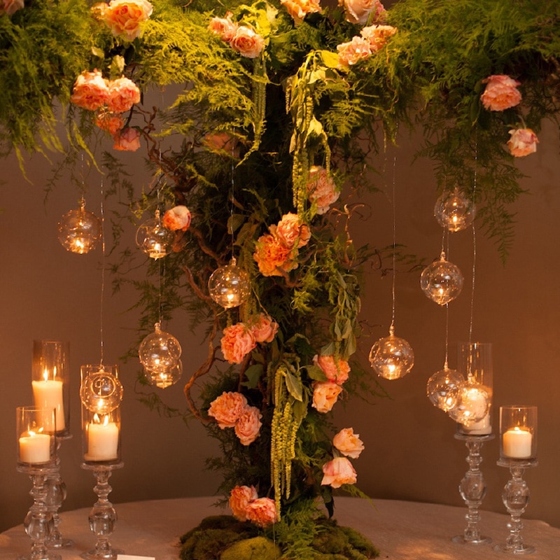 Romantique cristal verre suspendu bougeoir romantique mariage dîner décor à la maison chandelier fête verre boule bougeoirs