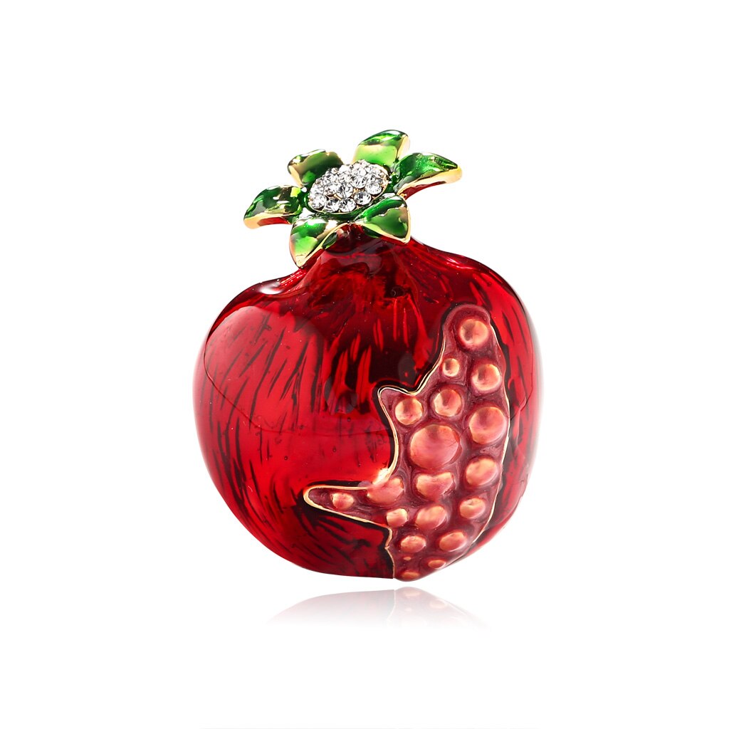 Broche tendance en émail en forme de Fruit pour femmes, broche en grenade rouge, feuille verte, cerise, costume, revers, vêtements, écharpe, Badges: Red Pomegranate